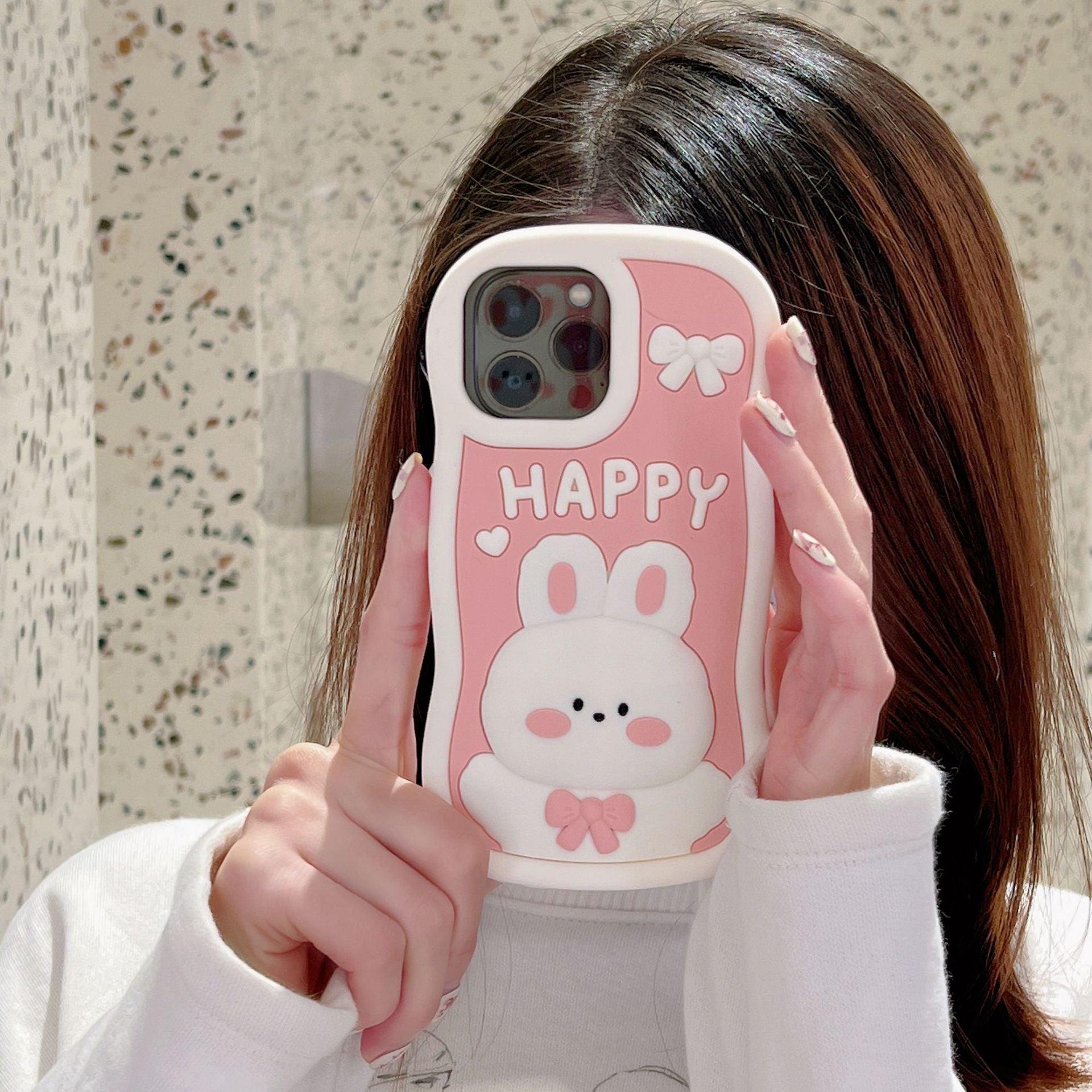 For iPhone 14 Pro Soft Silicone Phone Case Anti-drop Cover Shockproof Cell Phone Shell with Rabbit Decor For iPhone 14 Pro Soft Silicone Phone Case Anti-drop Cover Shockproof Cell Phone Shell with Rabbit Decor
